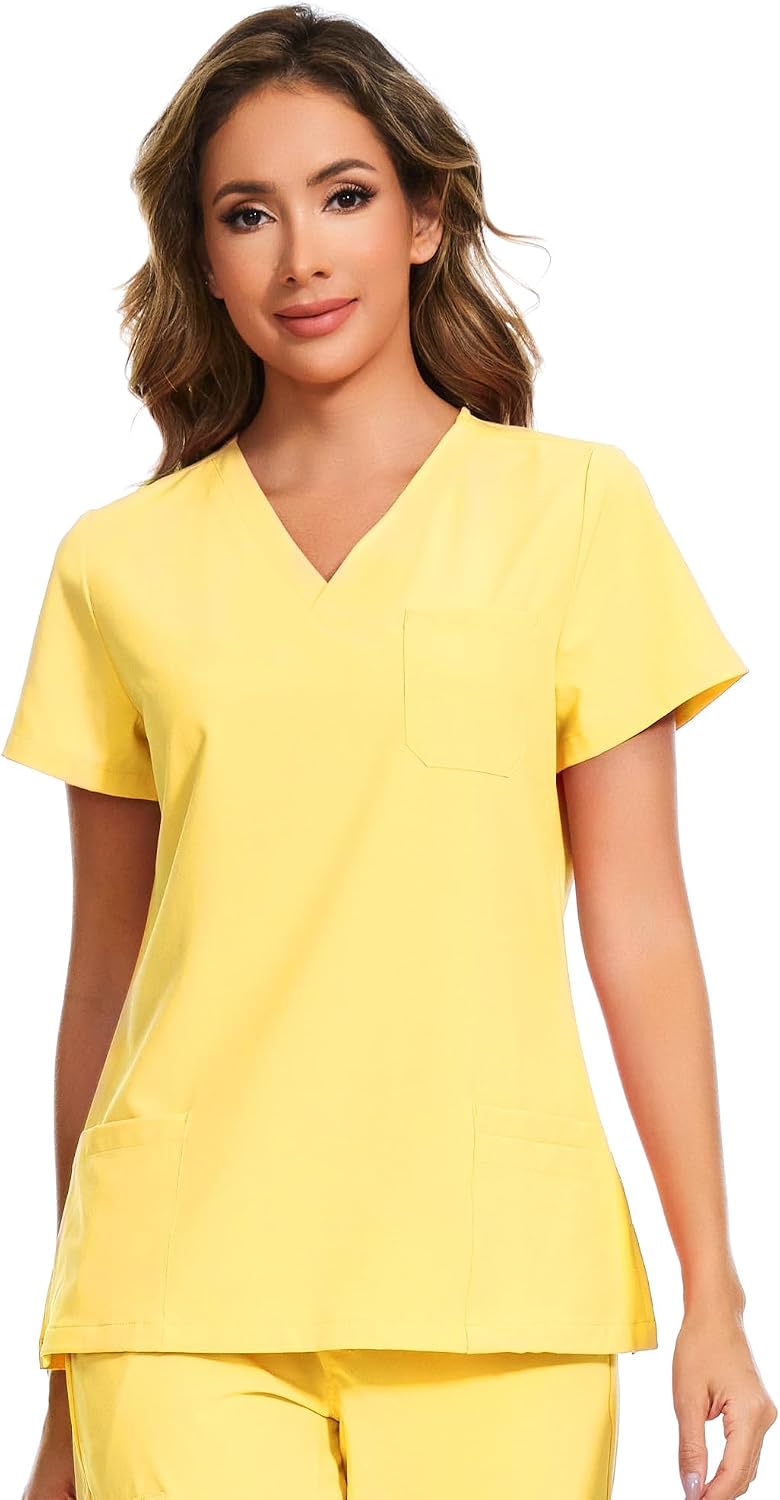 Luna V-Neck Scrub Top — Lemon Yellow — 6