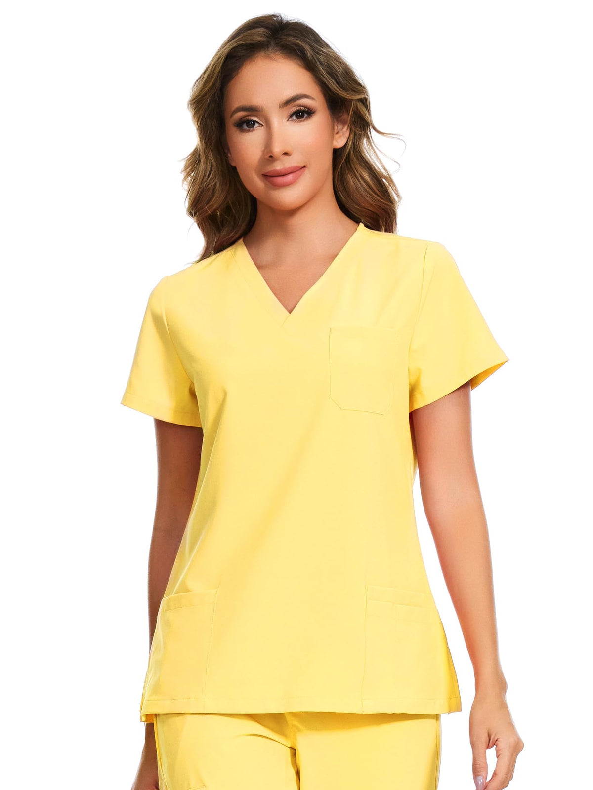 Luna V-Neck Scrub Top — Lemon Yellow — 6