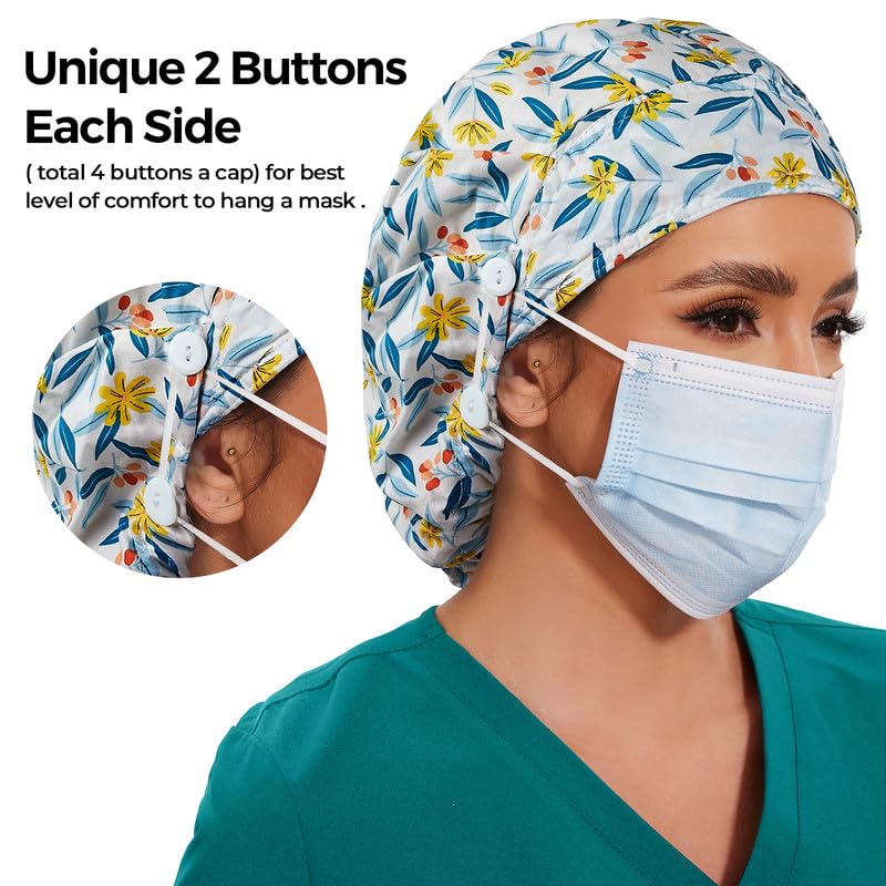 Adjustable Button Scrub Cap — B07-Summer Breeze — Single Layer — 3