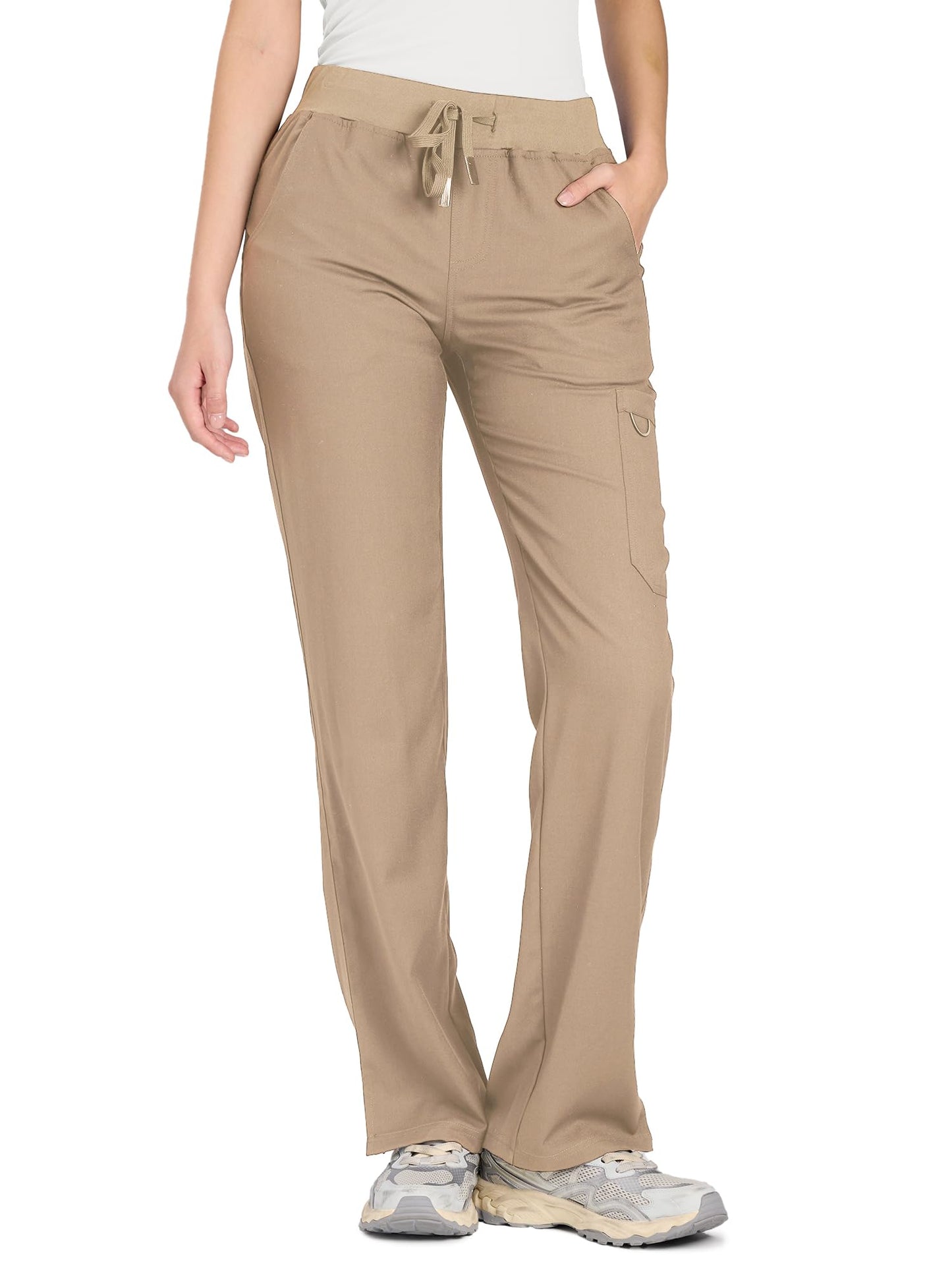 COZYFIT women's khaki straight-leg cargo scrub pants