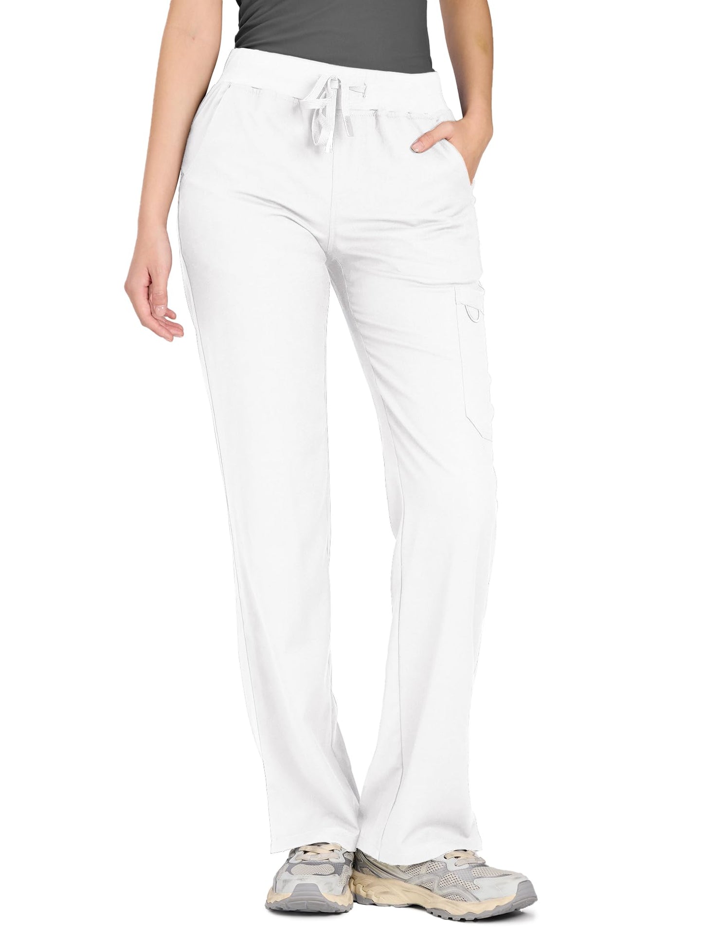 COZYFIT women's white straight-leg cargo scrub pants