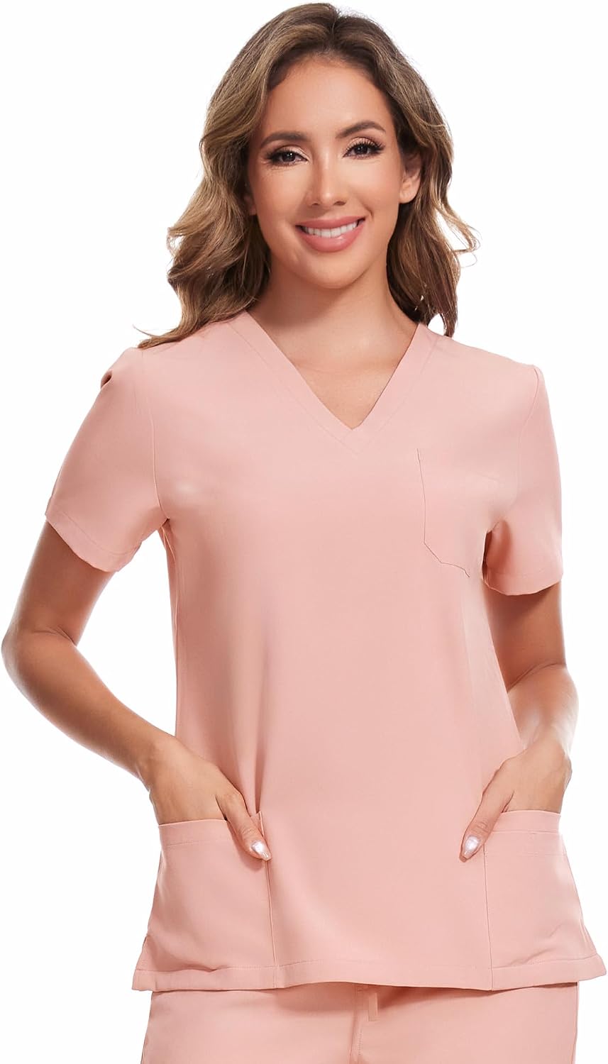 Luna V-Neck Scrub Top — Pink — 2