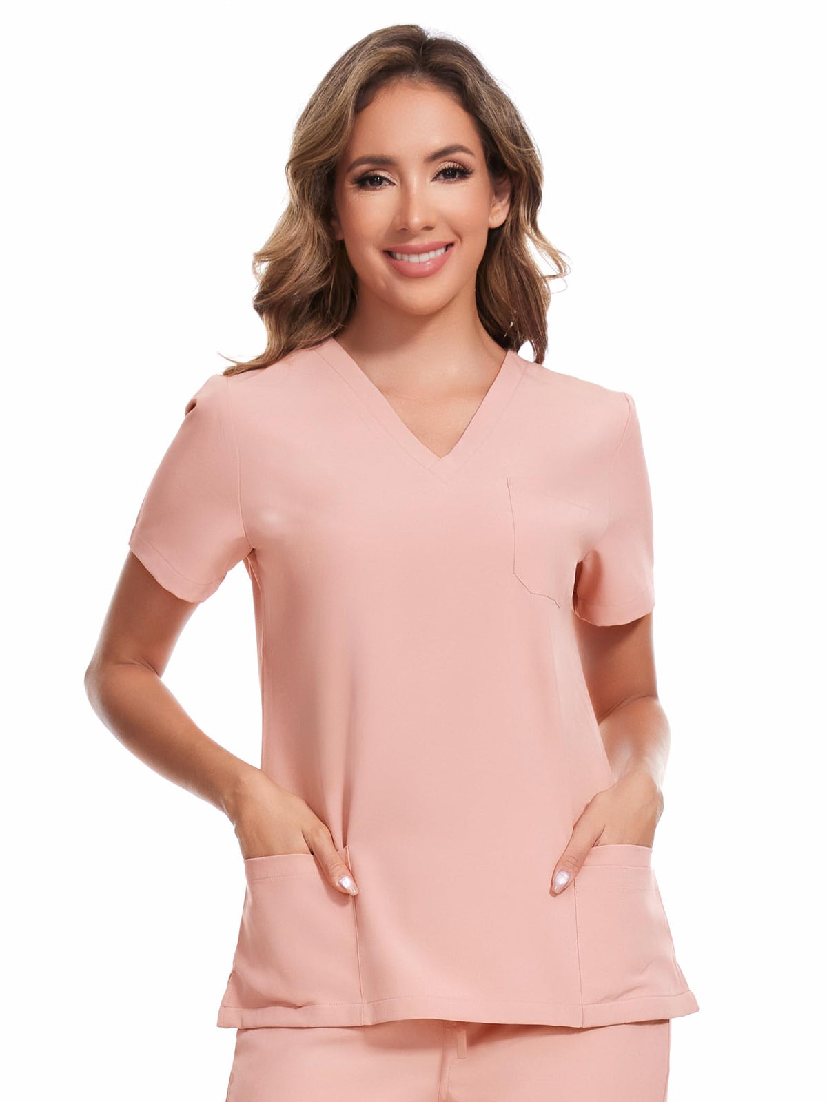 Luna V-Neck Scrub Top — Pink — 2
