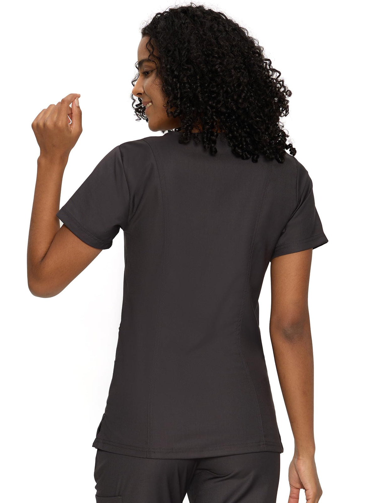Venus Mock Wrap Scrub Top, Dark Grey, Back View