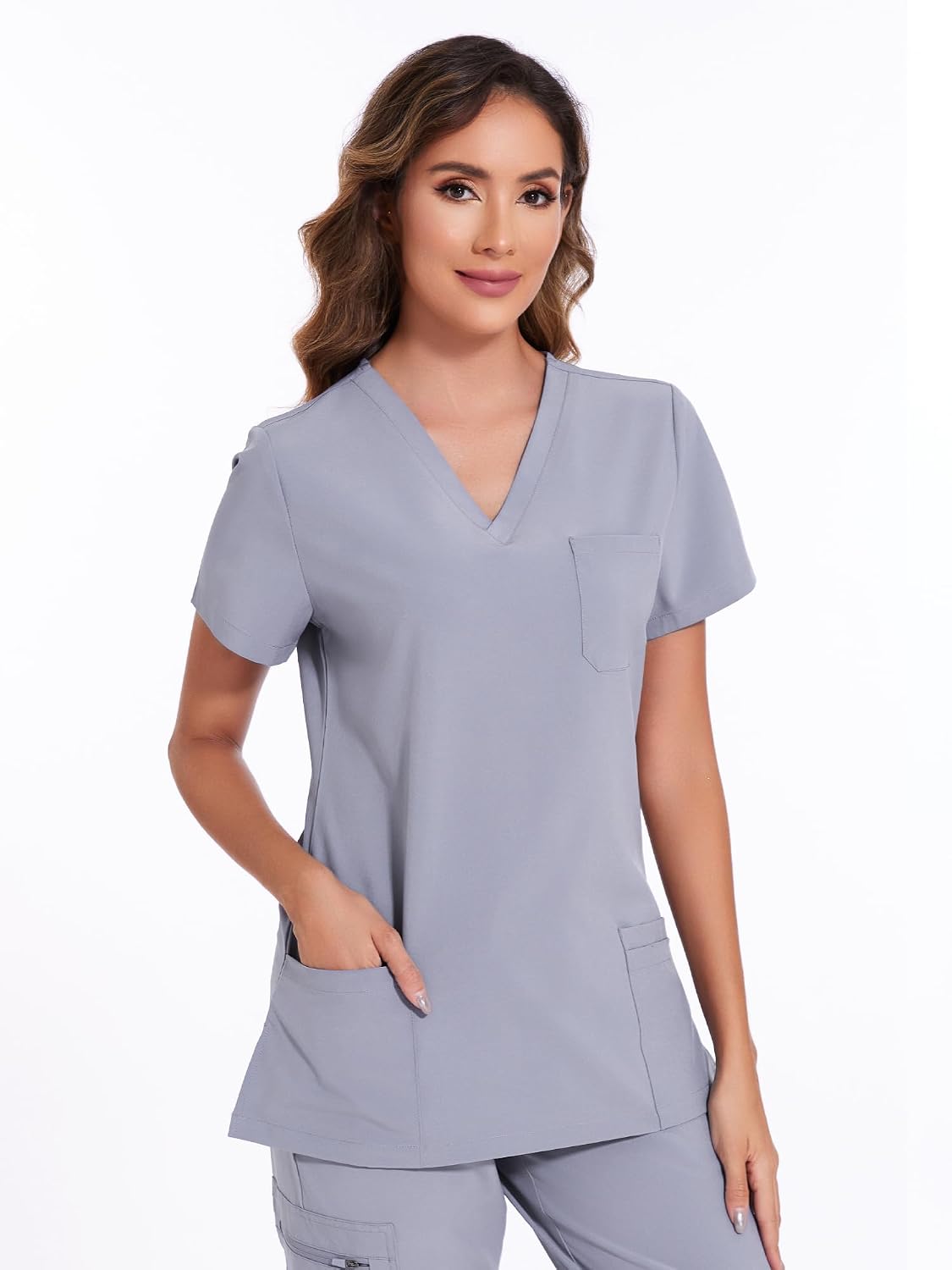 Luna V-Neck Scrub Top — Light Grey — 2