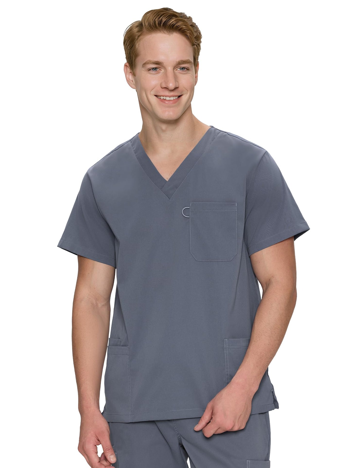 Orion V-Neck Scrub Top, Rock Grey, Front View