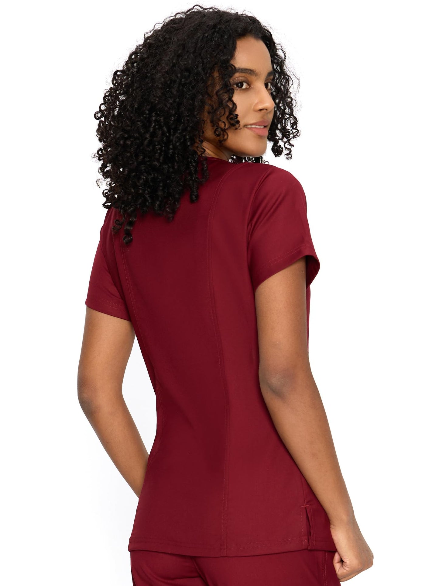 Venus Mock Wrap Scrub Top, Burgundy, Back View