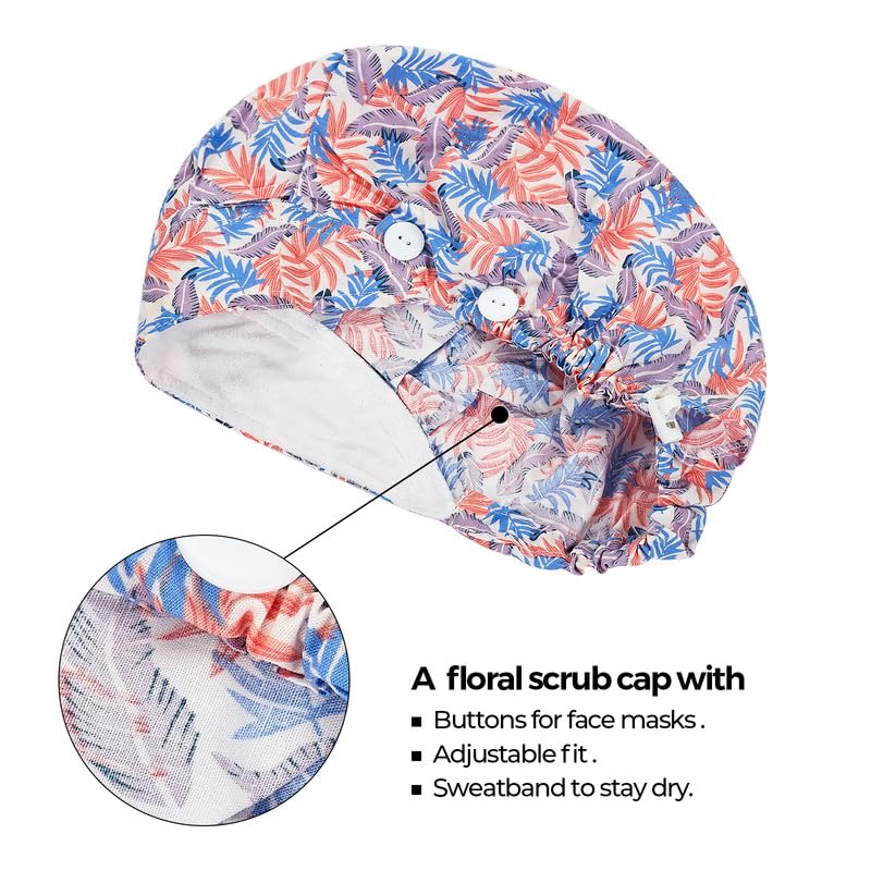 Adjustable Button Scrub Cap — B08-Sunset Palms — Single Layer — 2