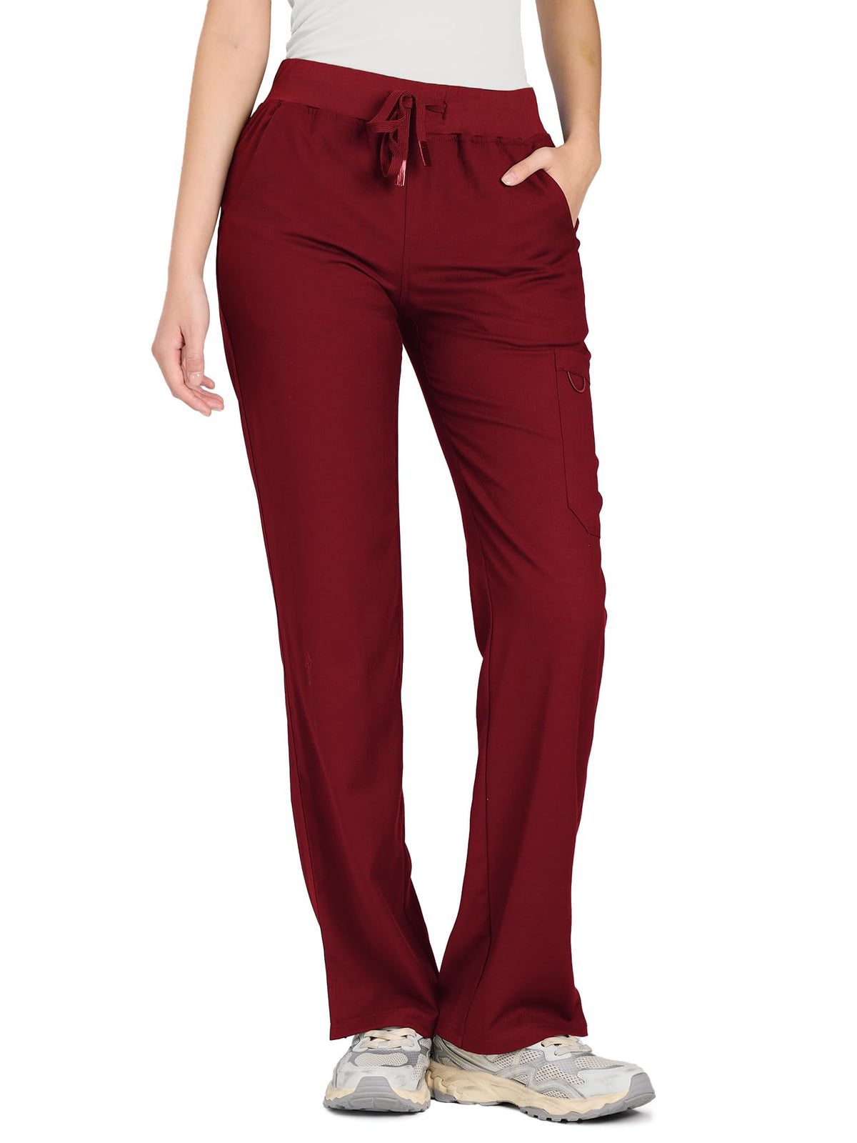 COZYFIT women's burgundy straight-leg cargo scrub pants