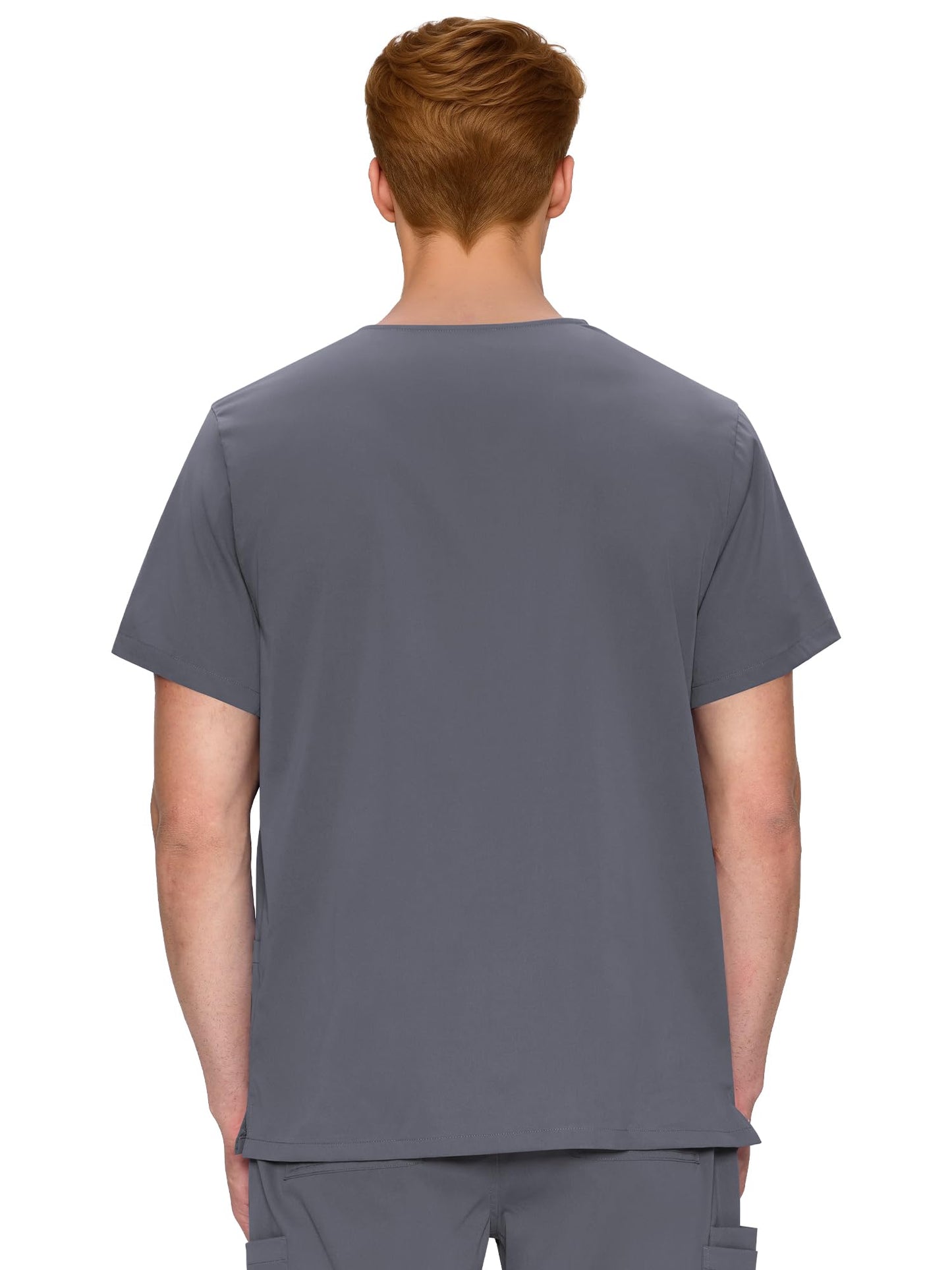 Orion V-Neck Scrub Top, Morning Mist Grey, Back View