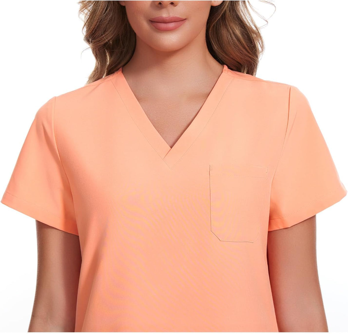 Luna V-Neck Scrub Top — Coral Red — 4