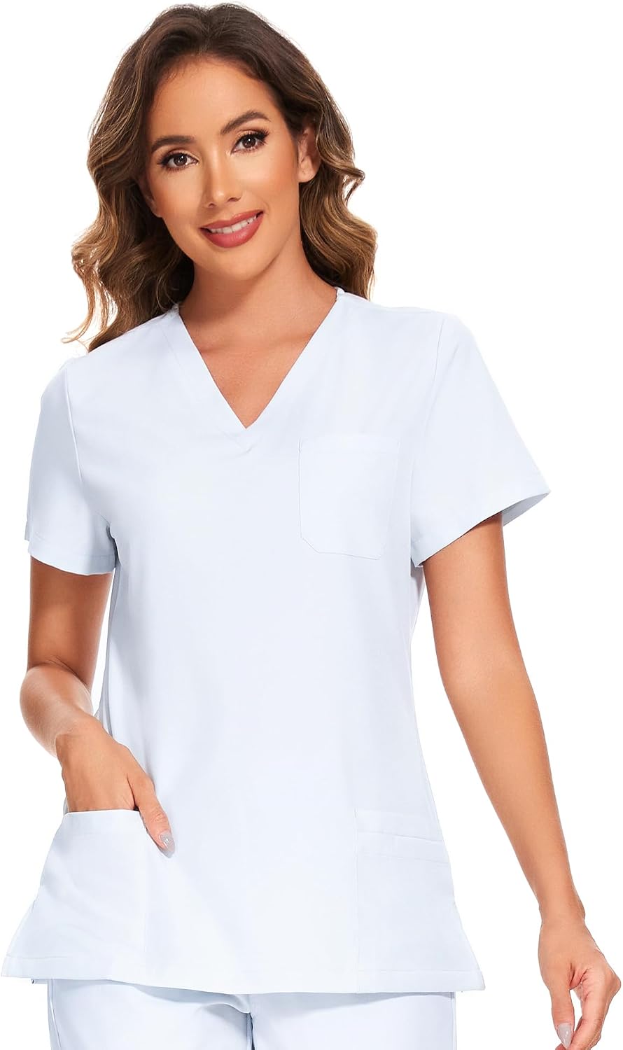 Luna V-Neck Scrub Top — Cloud White — 2