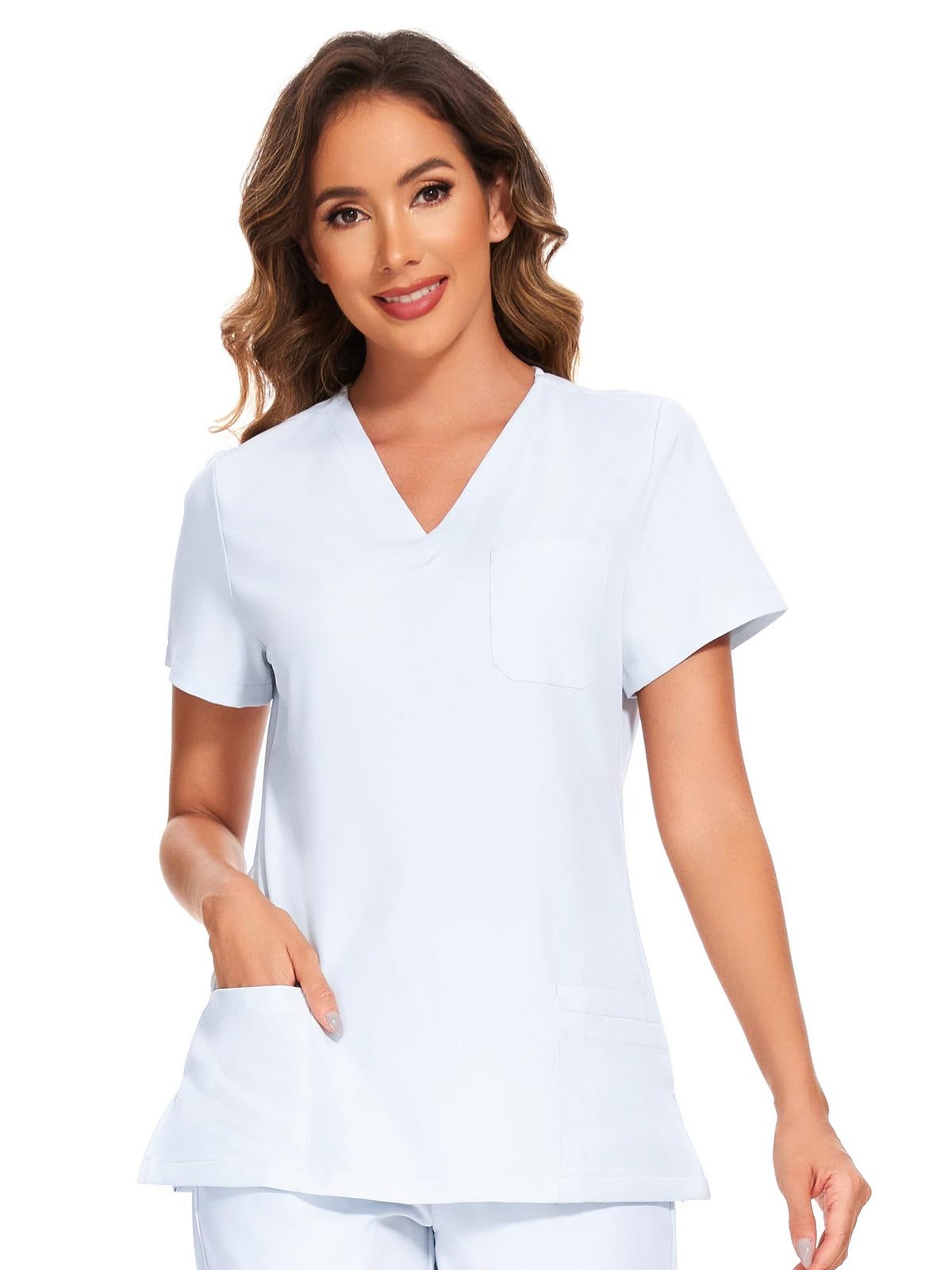 Luna V-Neck Scrub Top — Cloud White — 2