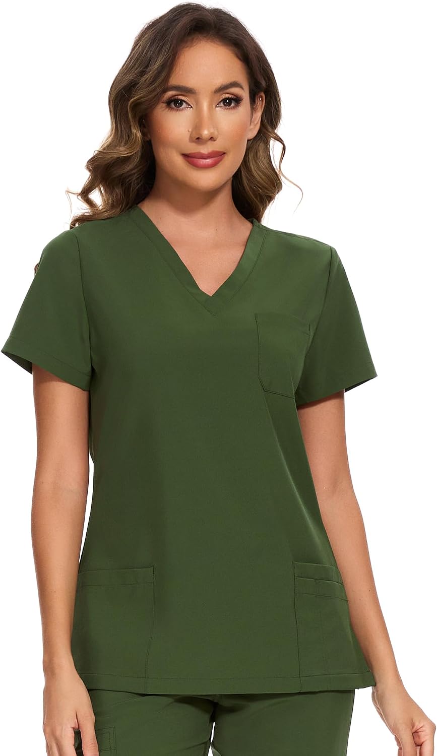 Luna V-Neck Scrub Top — Army Green — 6