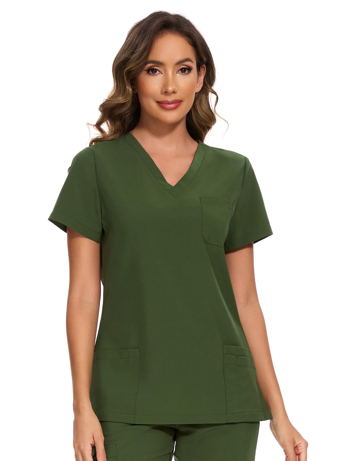 Luna V-Neck Scrub Top — Army Green — 6