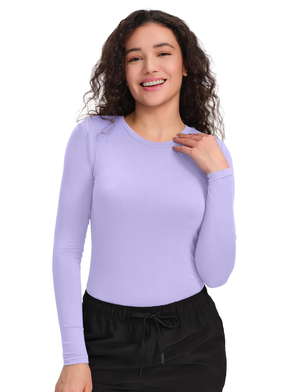 CSDD03 Women's 2-Pack Long-Sleeve Underscrub Top — White/Light Purple — 5