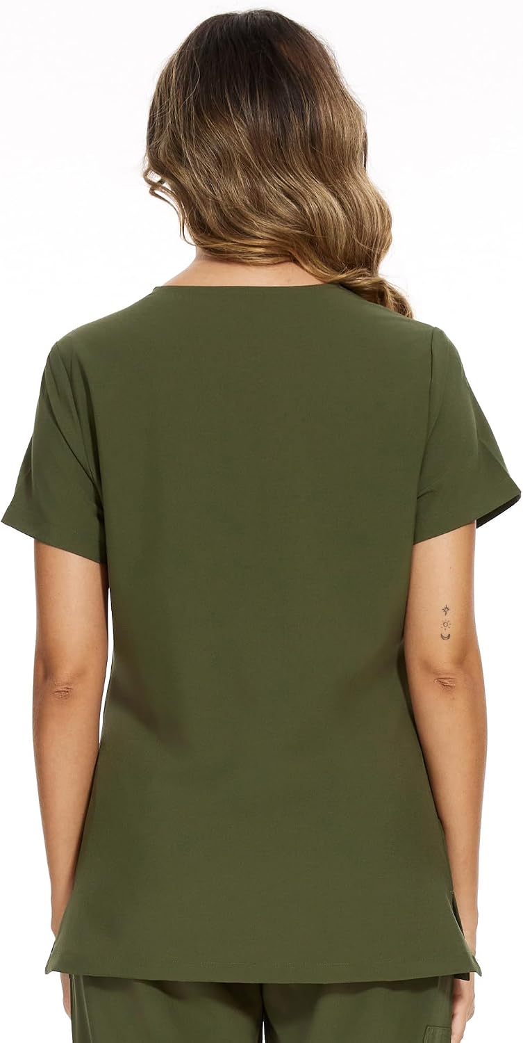 Luna V-Neck Scrub Top — Olive Green — 3
