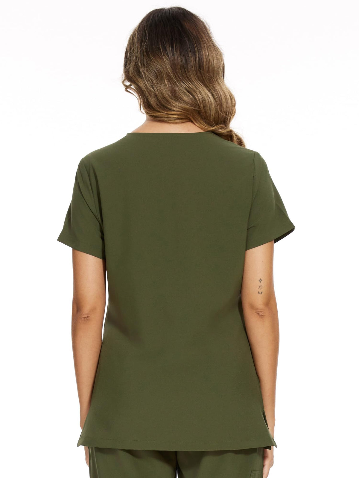 Luna V-Neck Scrub Top — Olive Green — 3