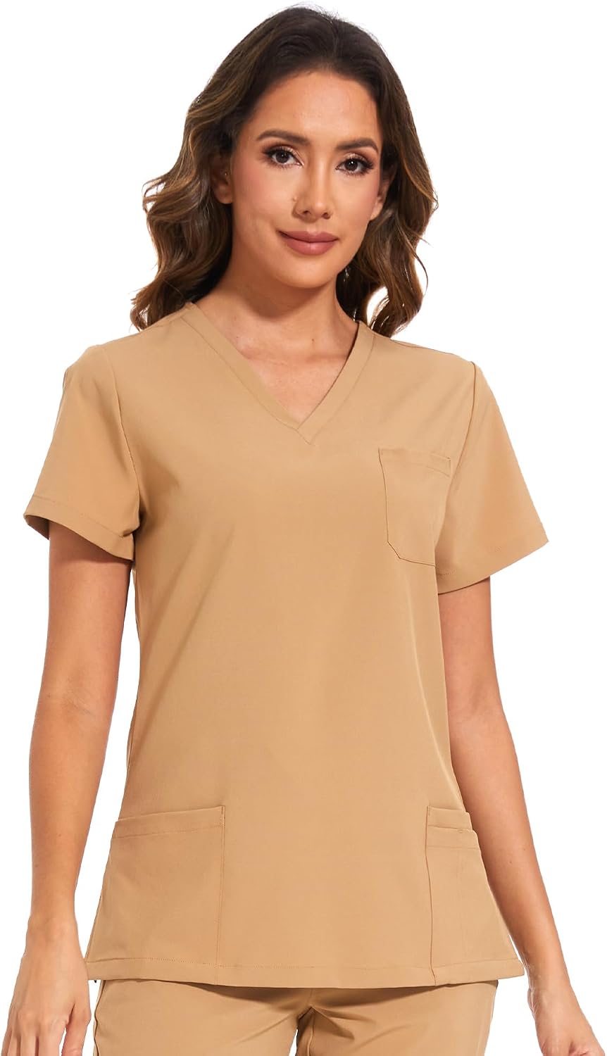 Luna V-Neck Scrub Top — Khaki — 6