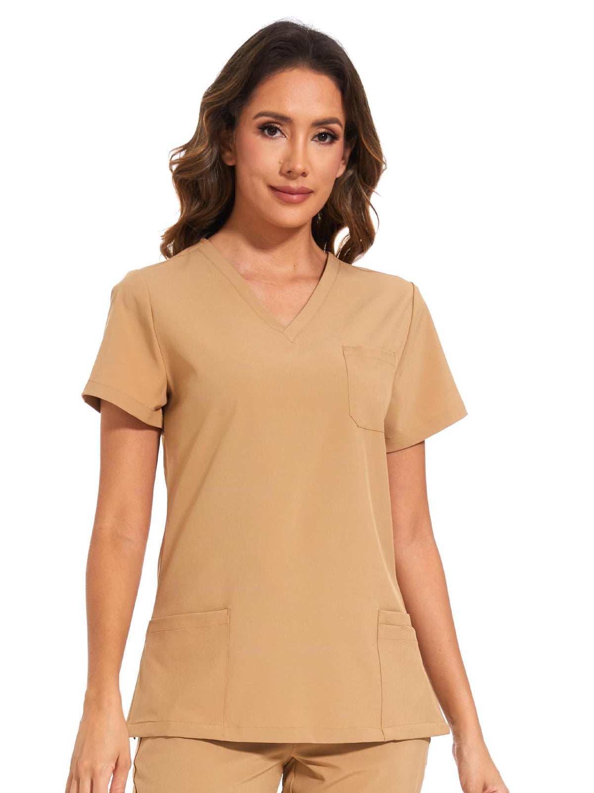 Luna V-Neck Scrub Top — Khaki — 6