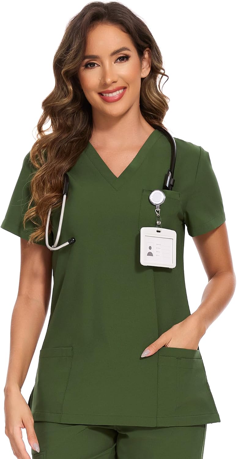 Luna V-Neck Scrub Top — Army Green — 1
