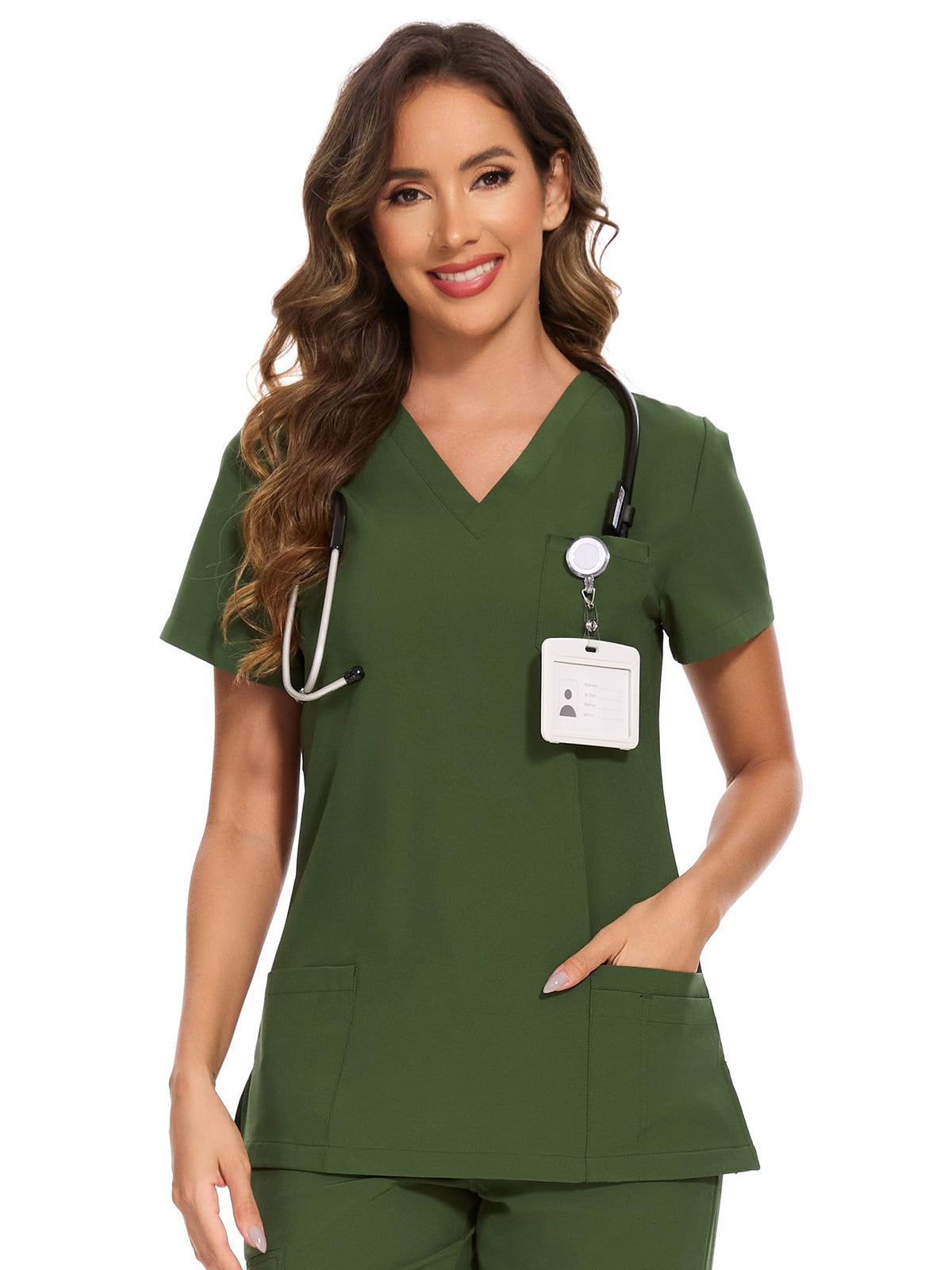 Luna V-Neck Scrub Top — Army Green — 1