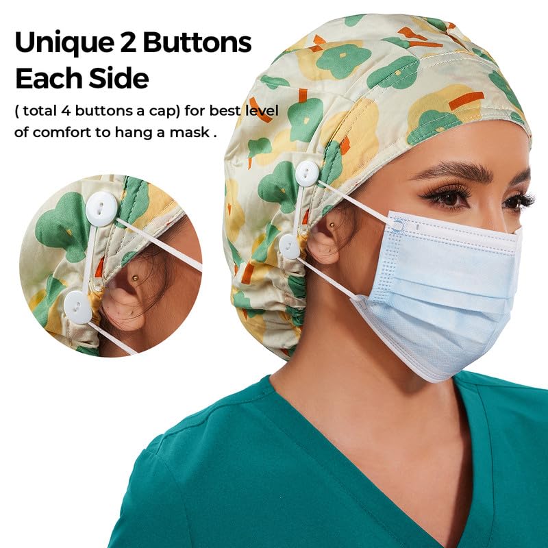 Adjustable Button Scrub Cap — B14-Pastel Garden — Single Layer — 3