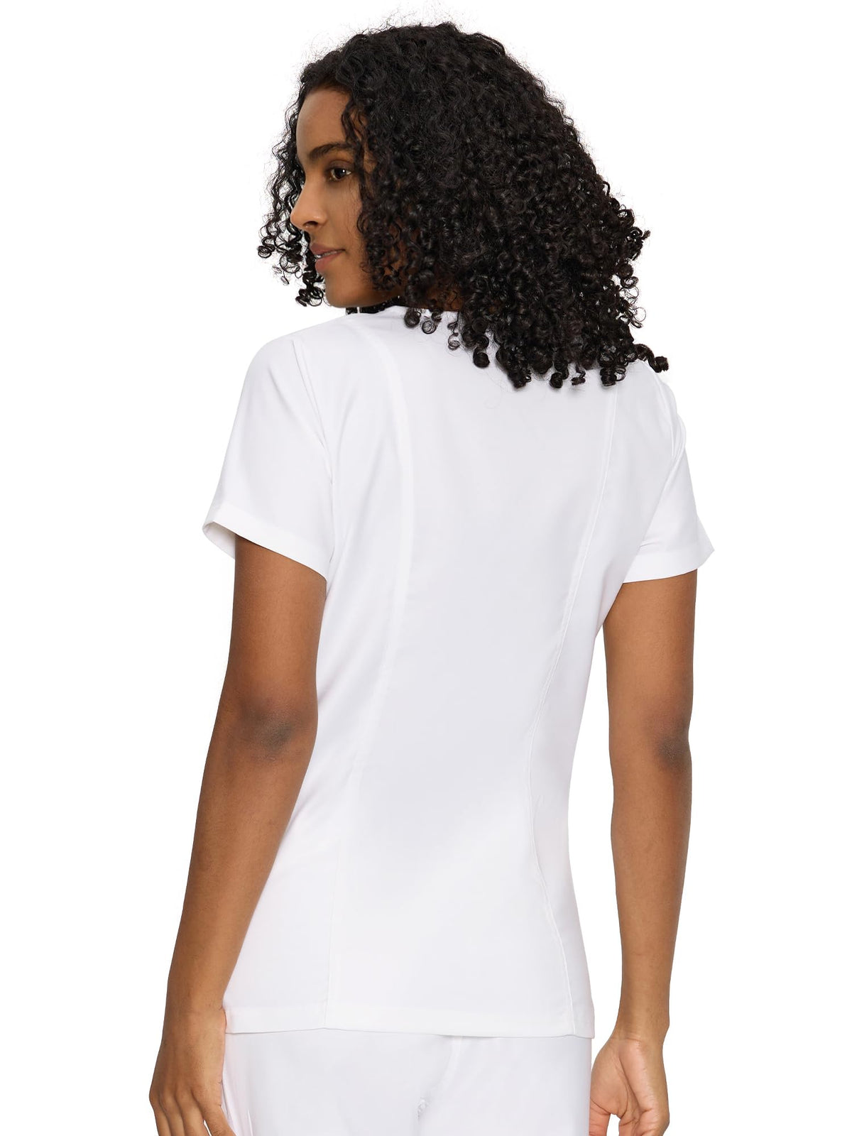 Venus Mock Wrap Scrub Top, White, Back View