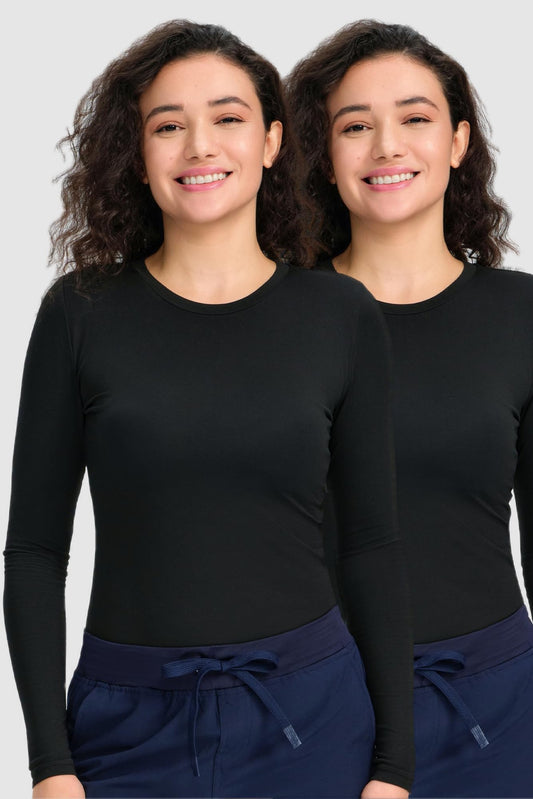 CSDD03 Women's 2-Pack Long-Sleeve Underscrub Top — Black/Black — 1