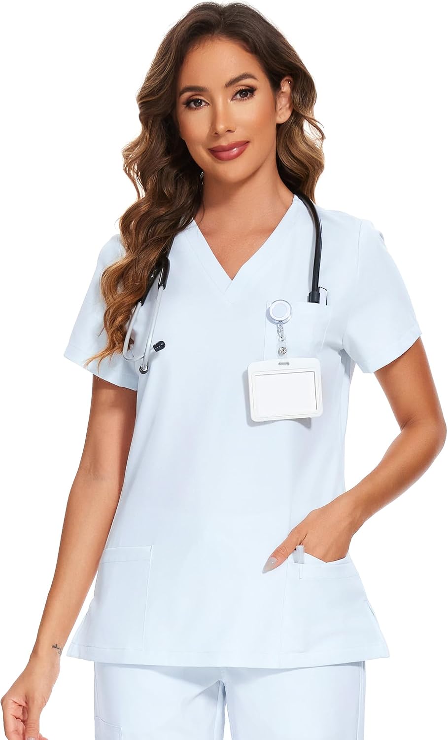 Luna V-Neck Scrub Top — Cloud White — 1