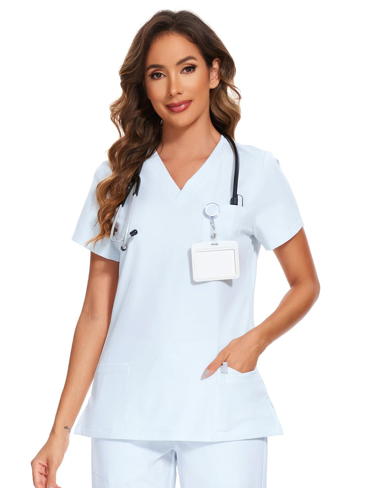 Luna V-Neck Scrub Top — Cloud White — 1
