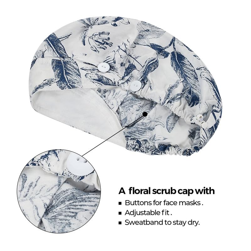 Adjustable Button Scrub Cap — B18-Indigo Botanicals — Single Layer — 2