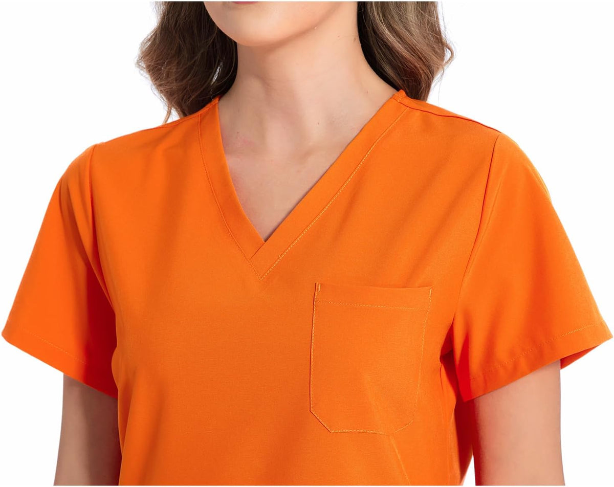 Luna V-Neck Scrub Top — Orange — 4