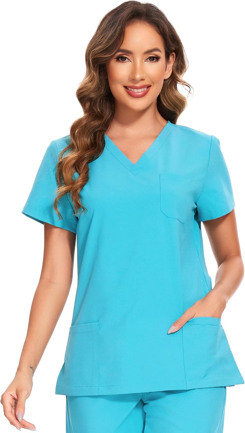 Luna V-Neck Scrub Top — Aqua Blue — 2