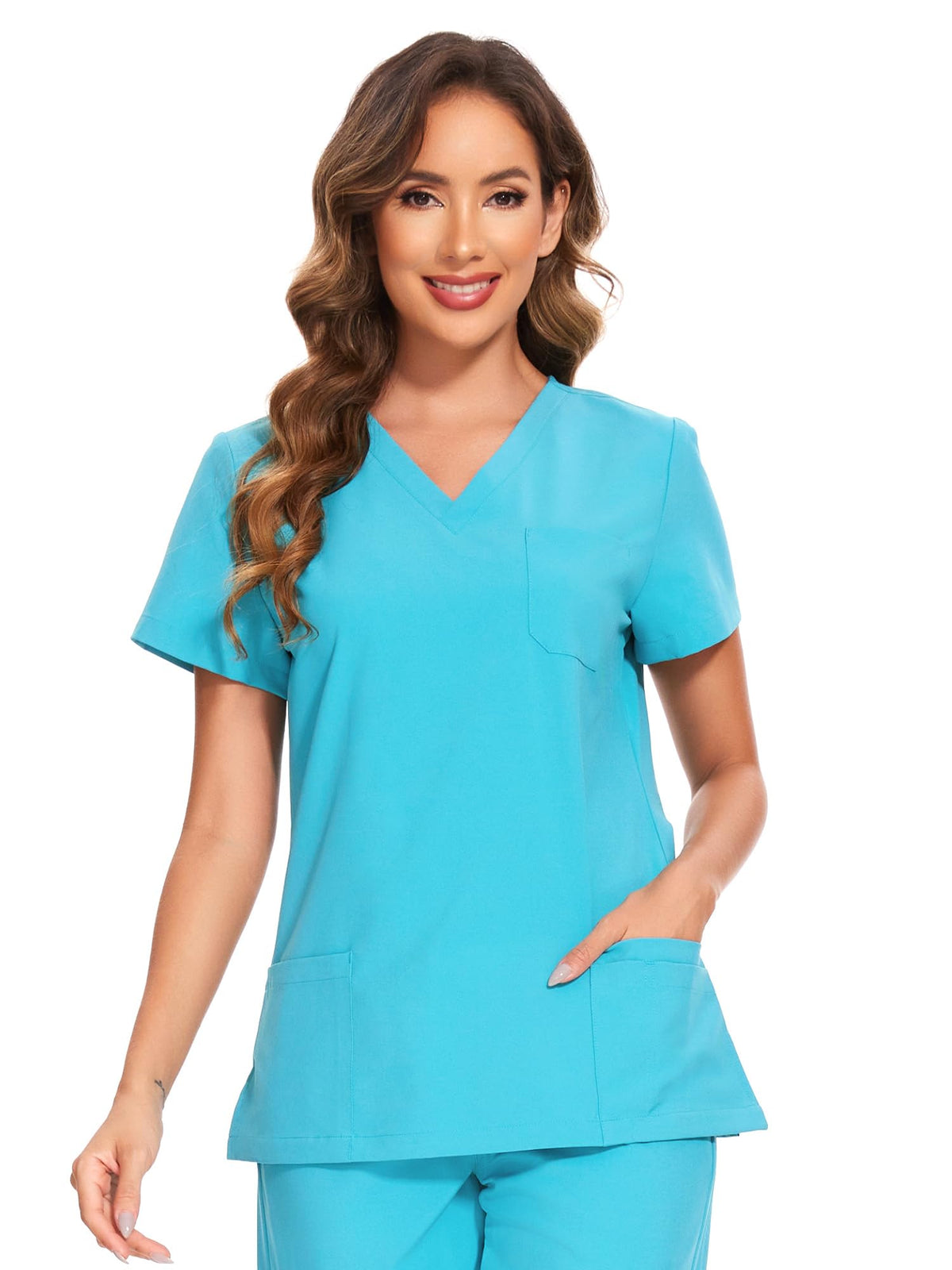 Luna V-Neck Scrub Top — Aqua Blue — 2