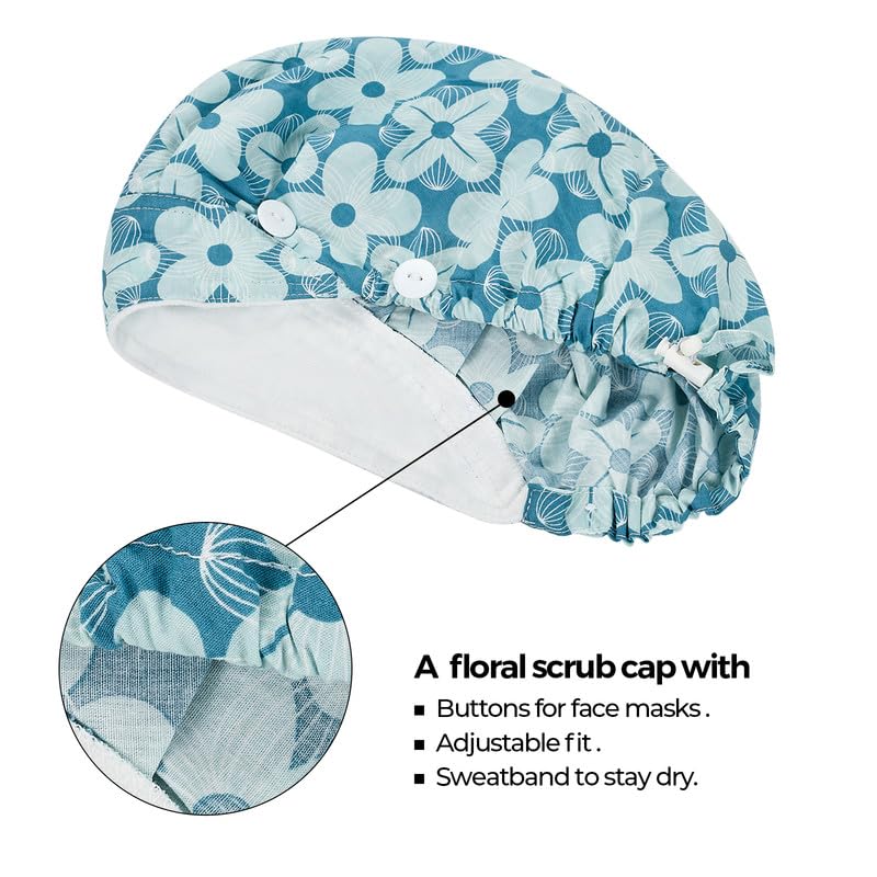 Adjustable Button Scrub Cap — B17-Azure Petal — Single Layer — 2