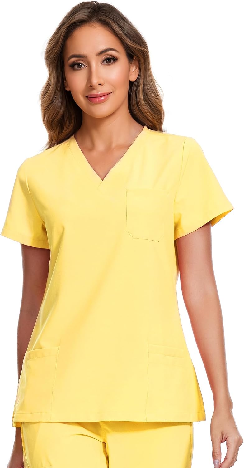 Luna V-Neck Scrub Top — Lemon Yellow — 1