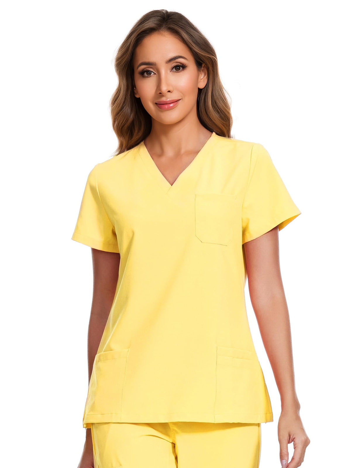 Luna V-Neck Scrub Top — Lemon Yellow — 1