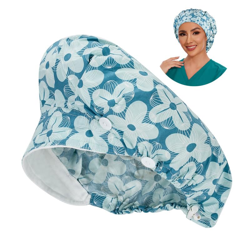 Adjustable Button Scrub Cap — B17-Azure Petal — Single Layer — 1