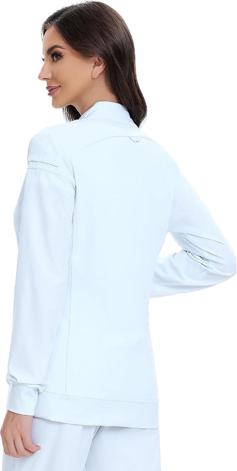 Juno Zip Front Scrub Jacket — Cloud White — 3