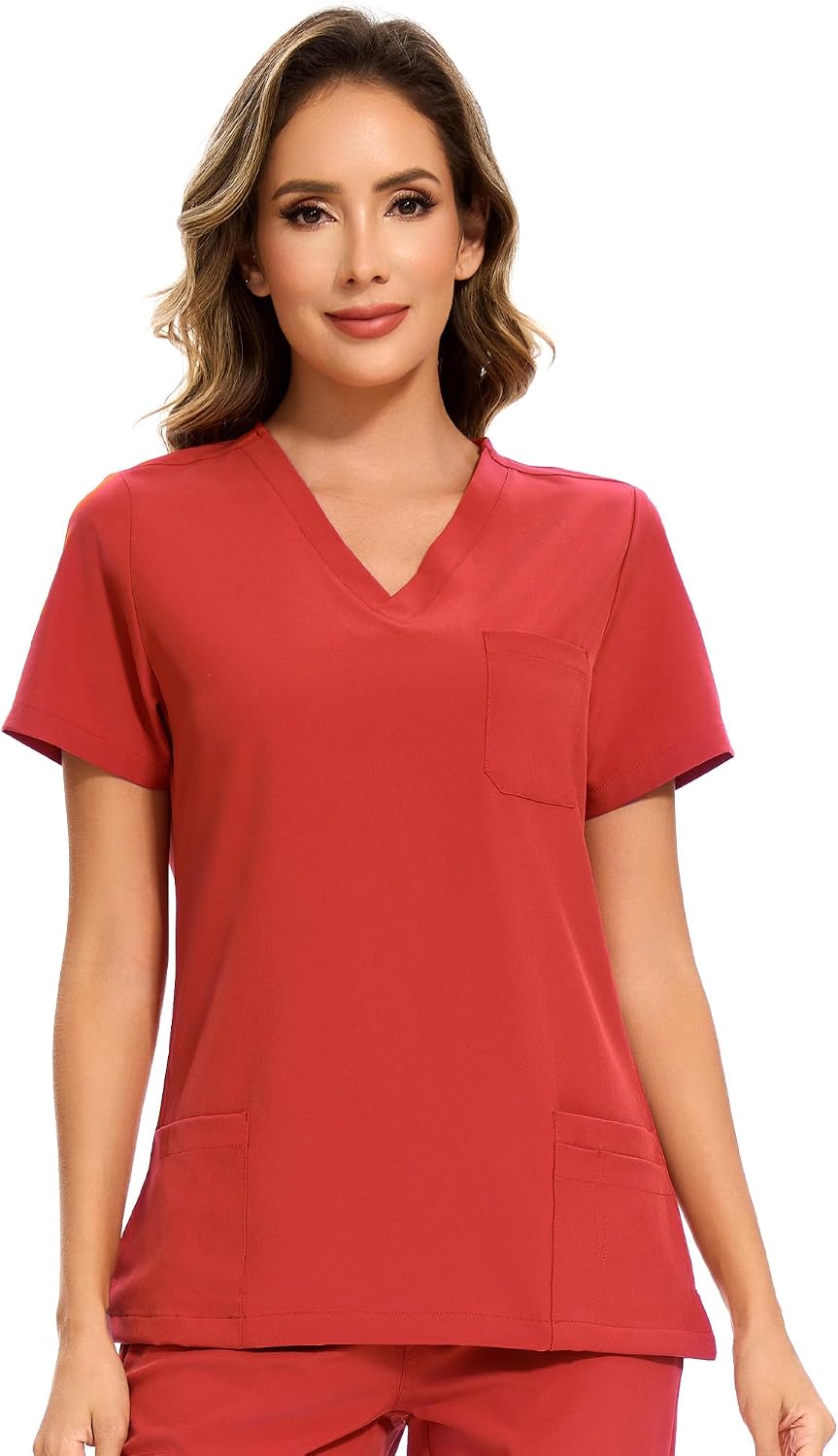 Luna V-Neck Scrub Top — Red — 6