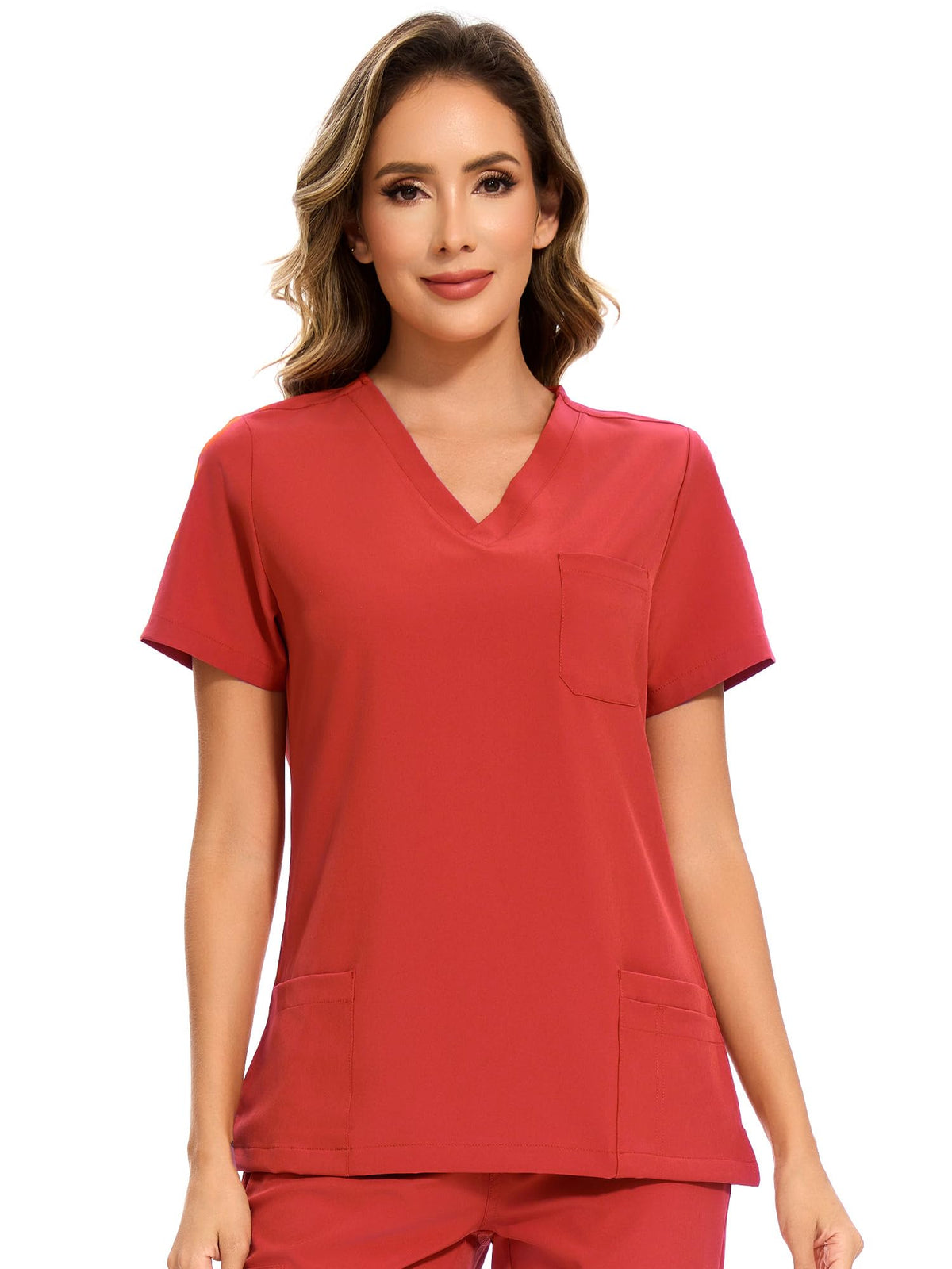 Luna V-Neck Scrub Top — Red — 6
