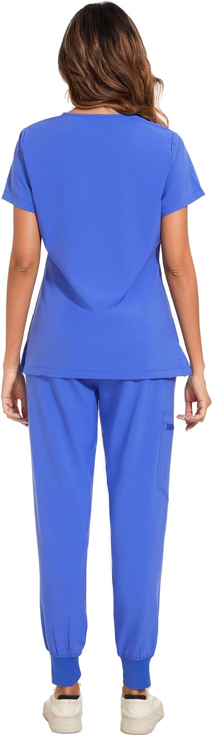 Luna Scrub Set — Ceil Blue/Royal Blue Stitch — 2