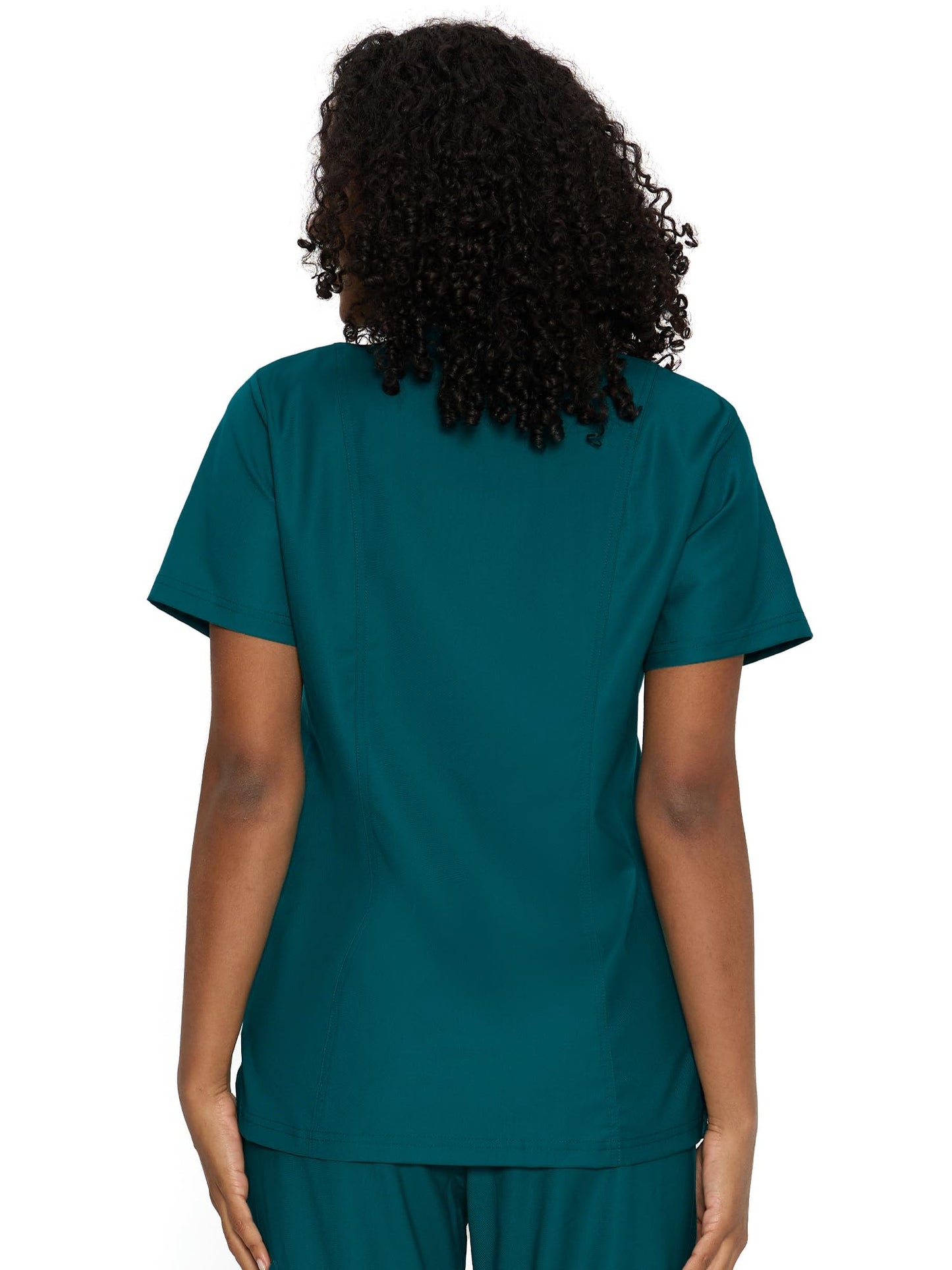 Venus Mock Wrap Scrub Top, Caribbean Blue, Back View