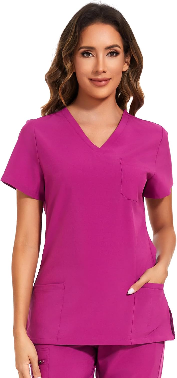 Luna V-Neck Scrub Top — Azalea Pink — 2