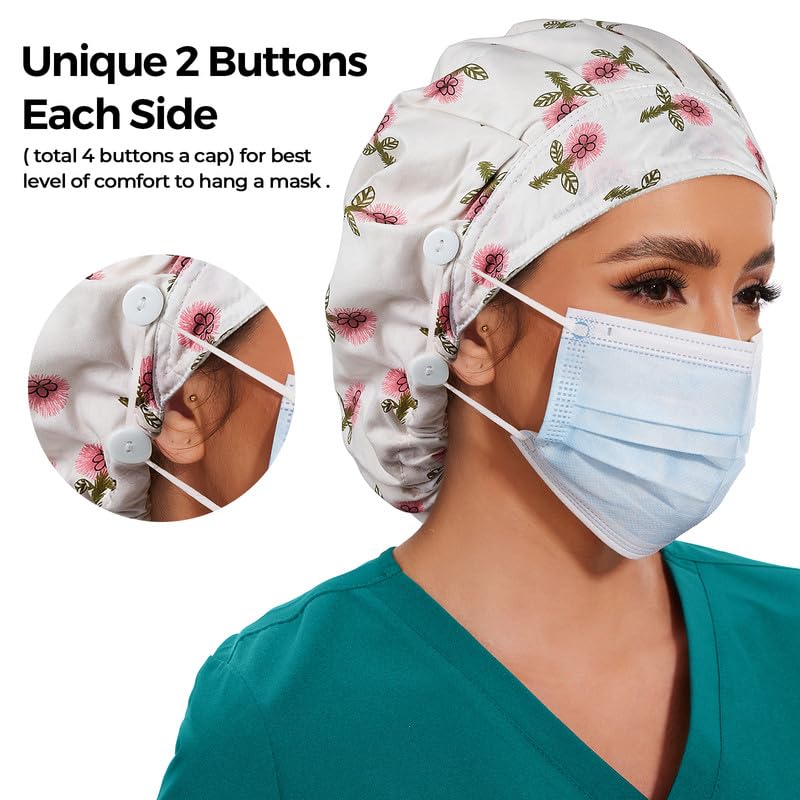 Adjustable Button Scrub Cap — B15-Rosemary Blush — Single Layer — 3