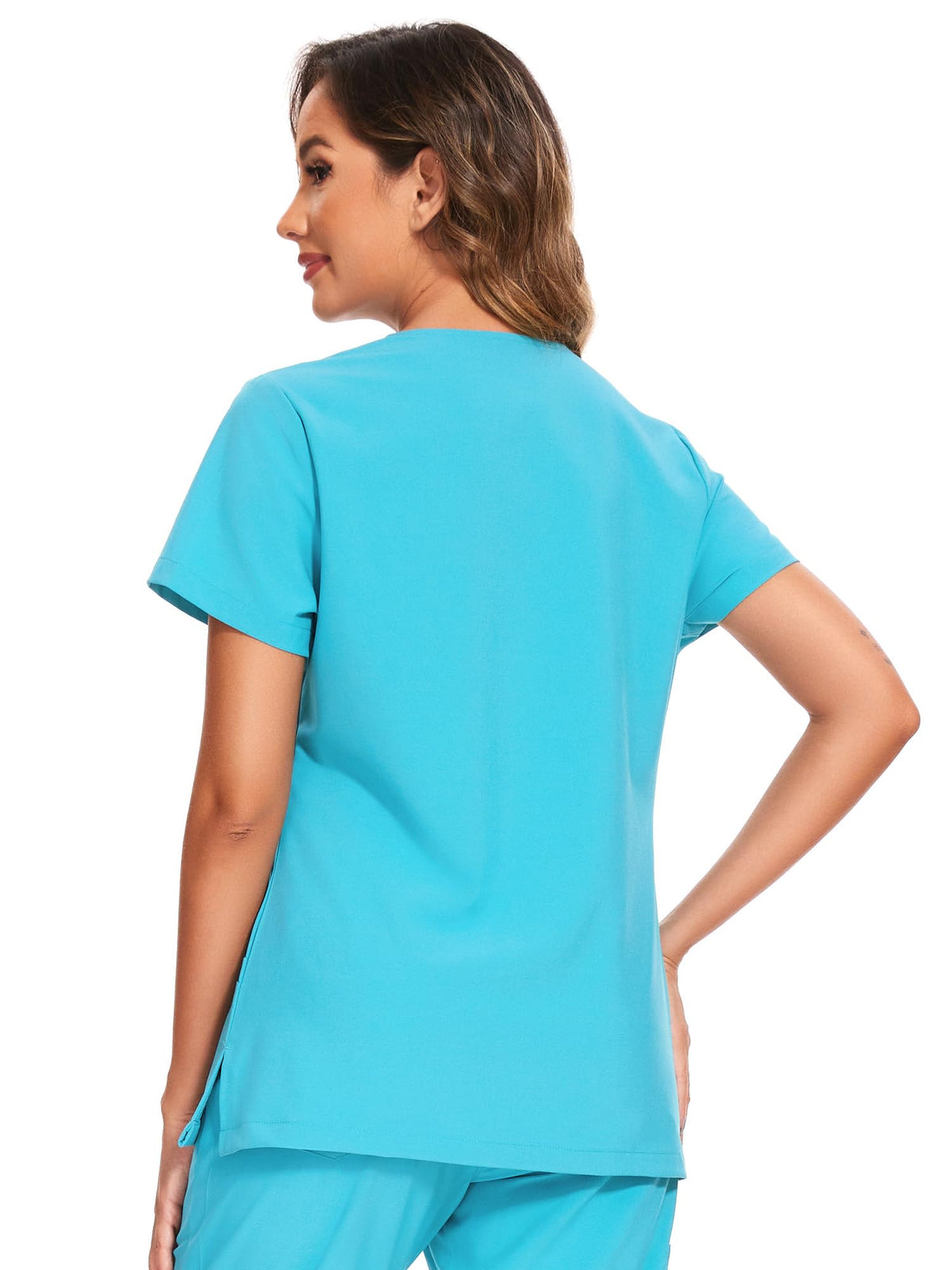 Luna V-Neck Scrub Top — Aqua Blue — 3