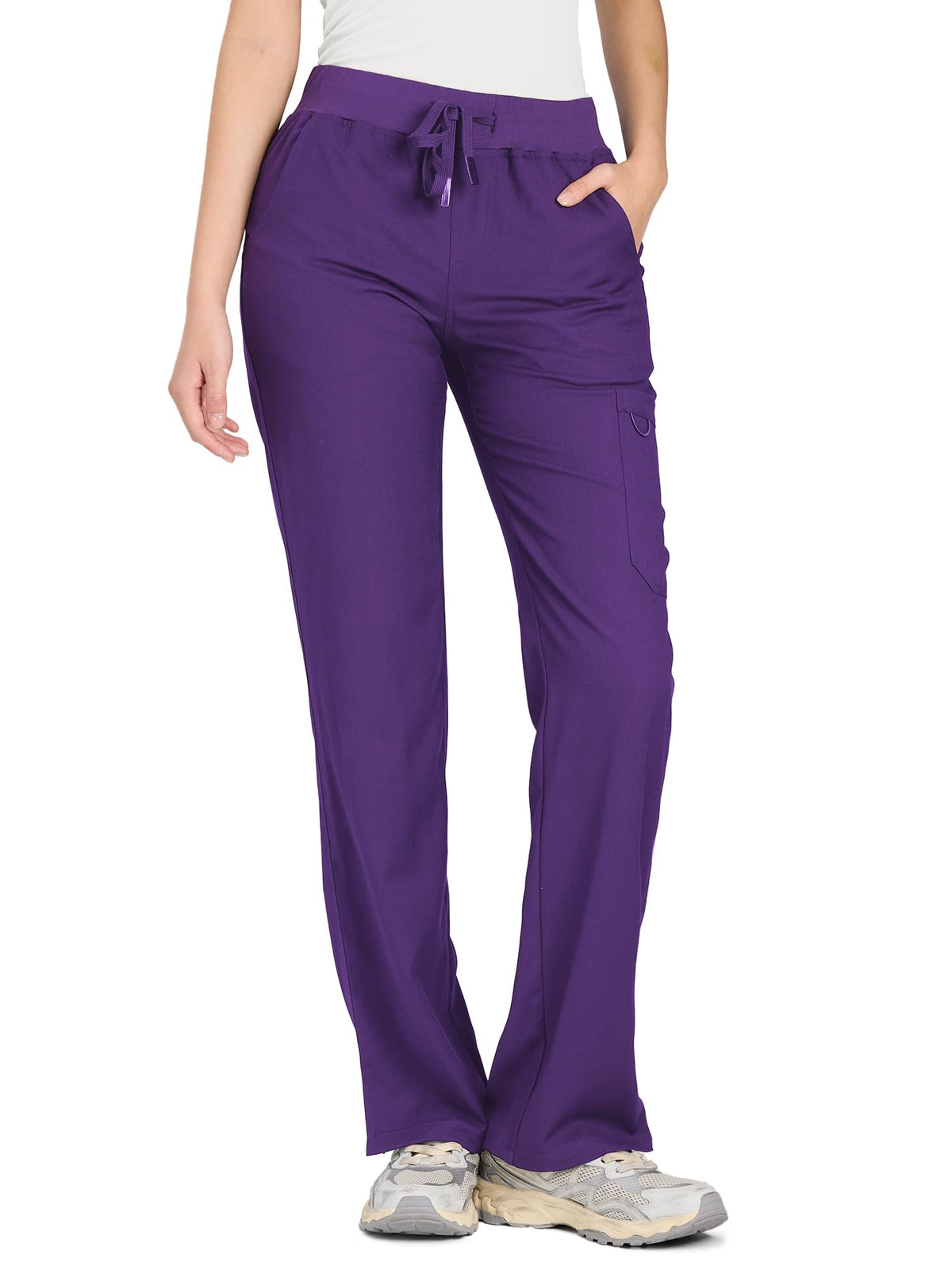 COZYFIT women's dark purple straight-leg cargo scrub pants