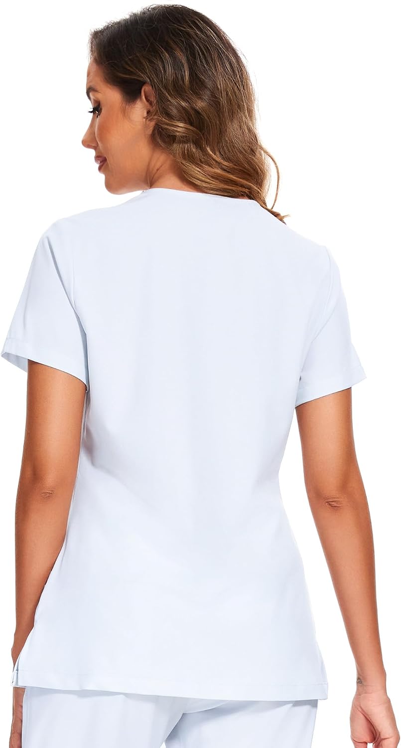 Luna V-Neck Scrub Top — Cloud White — 3