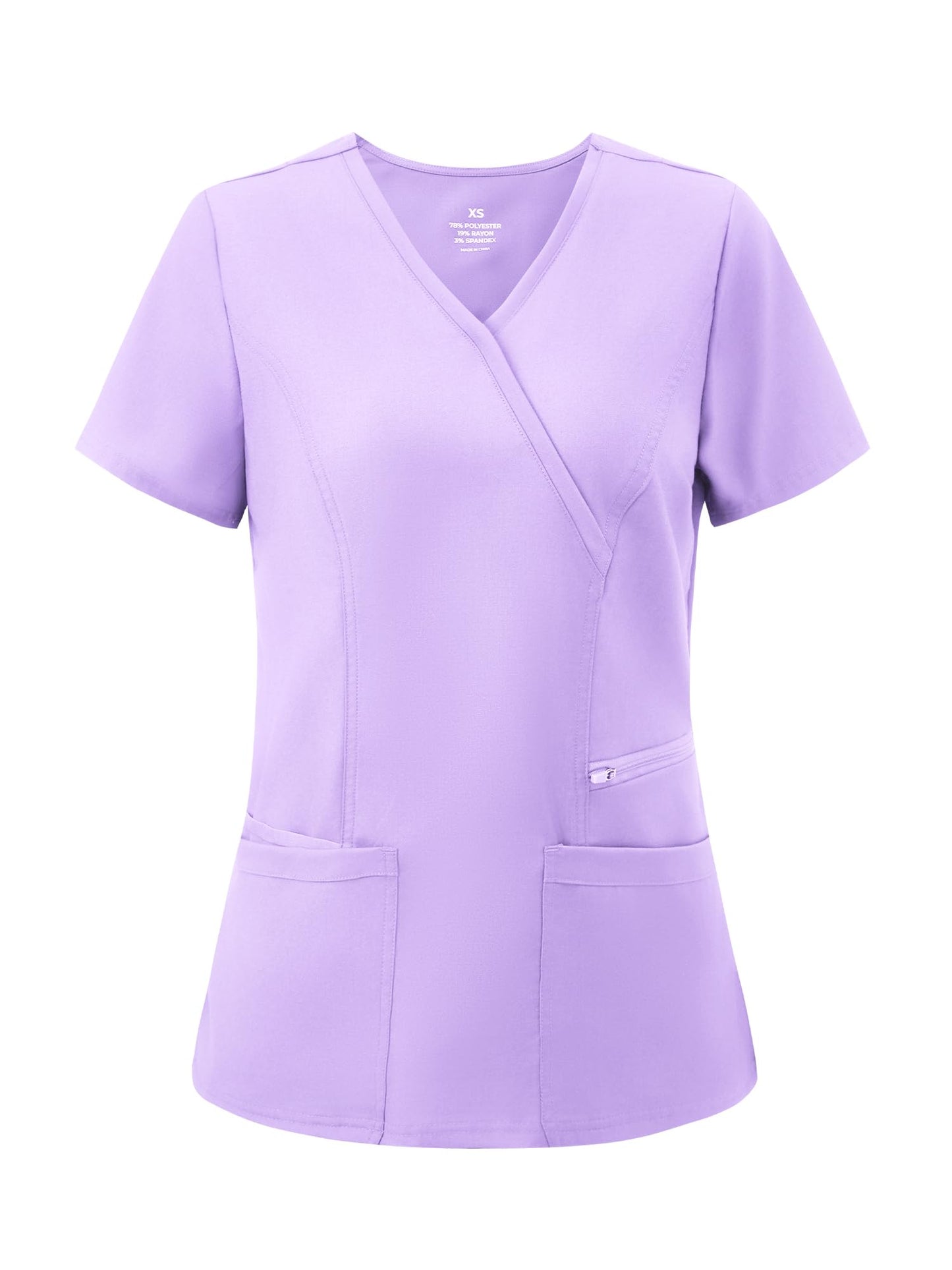 Venus Mock Wrap Scrub Top, Light Purple, Front View